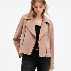 ALL SAINTS🪸LEATHER JACKET PASTEL PINK SUADE! SMALL BEAUTIFUL! LIKE NEW!